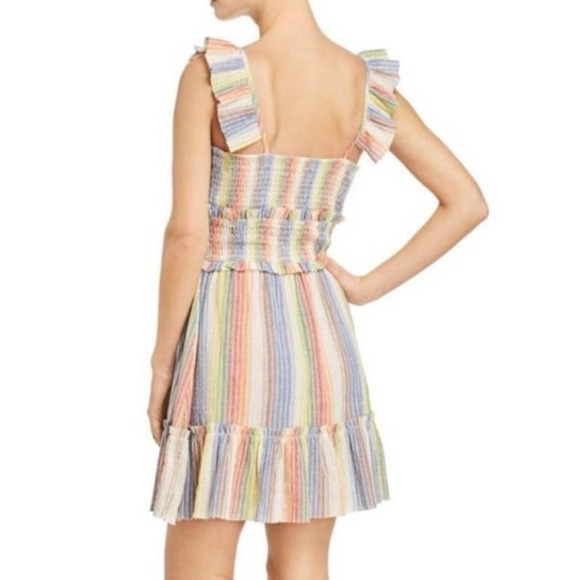 Saylor ANTHROPOLOGIE Sleeveless Rainbow-Stripe Smocked Gauze Mini Dress - Sz M - Picture 2 of 8